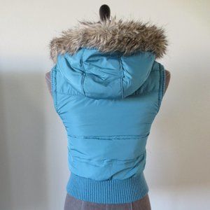 SOLD! Aero Blue Faux Fur Trim Hooded Puffer Vest
